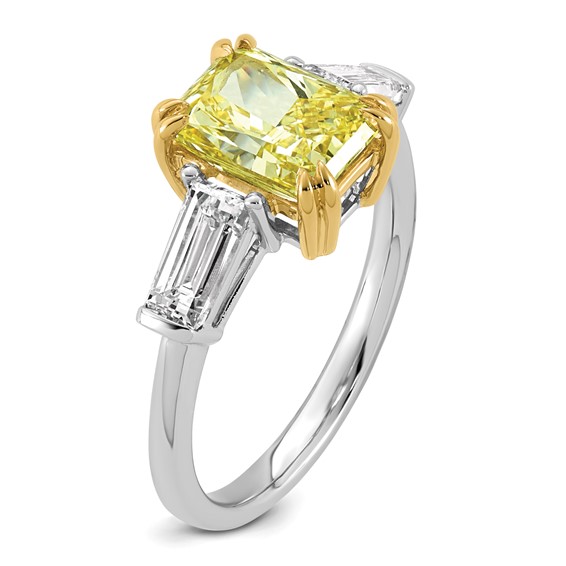 Emma Grace 14K Two-Tone 3 1/3 carat Certified Lab Grown Diamond VS+ Radiant Vivid Yellow & VS+ F+ Baguette Complete Ring