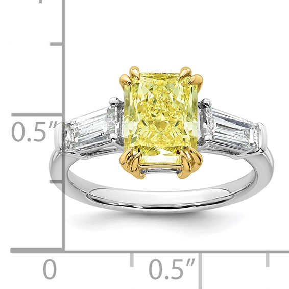 Emma Grace 14K Two-Tone 3 1/3 carat Certified Lab Grown Diamond VS+ Radiant Vivid Yellow & VS+ F+ Baguette Complete Ring