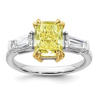 Emma Grace 14K Two-Tone 3.33 Carat Certified Lab Grown Diamond VS+ Radiant Vivid Yellow & VS+ F+ Baguette Complete Ring view 1