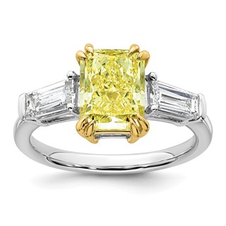 Emma Grace 14K Two-Tone 3 1/3 carat Certified Lab Grown Diamond VS+ Radiant Vivid Yellow & VS+ F+ Baguette Complete Ring