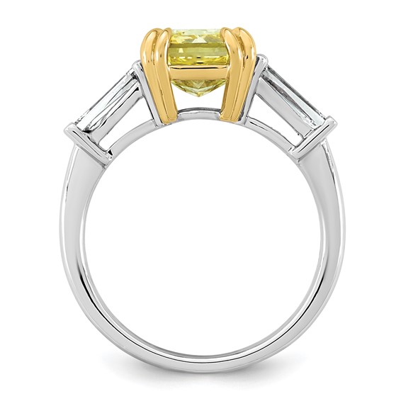 Emma Grace 14K Two-Tone 4 carat Certified Lab Grown Diamond VS+ Radiant Vivid Yellow & VS+ F+ Baguette Complete Ring