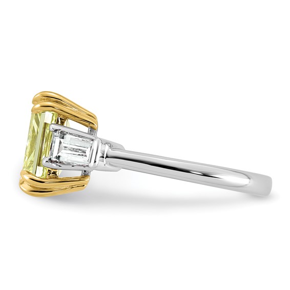 Emma Grace 14K Two-Tone 4 carat Certified Lab Grown Diamond VS+ Radiant Vivid Yellow & VS+ F+ Baguette Complete Ring