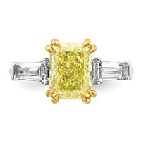 Emma Grace 14K Two-Tone 3.88 Carat Certified Lab Grown Diamond VS+ Radiant Vivid Yellow & VS+ F+ Baguette Complete Ring view 4