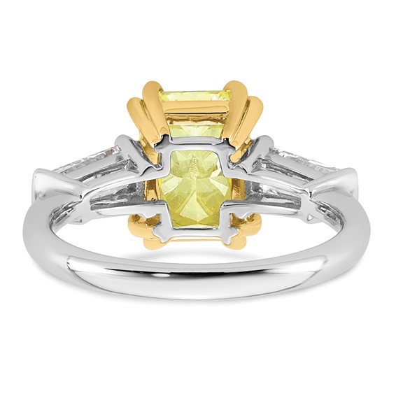 Emma Grace 14K Two-Tone 4 carat Certified Lab Grown Diamond VS+ Radiant Vivid Yellow & VS+ F+ Baguette Complete Ring