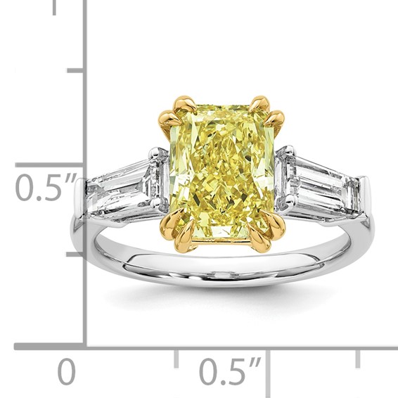 Emma Grace 14K Two-Tone 4 carat Certified Lab Grown Diamond VS+ Radiant Vivid Yellow & VS+ F+ Baguette Complete Ring