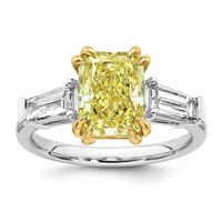Emma Grace 14K Two-Tone 3.88 Carat Certified Lab Grown Diamond VS+ Radiant Vivid Yellow & VS+ F+ Baguette Complete Ring view 1