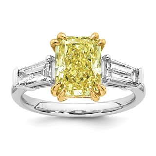 Emma Grace 14K Two-Tone 4 carat Certified Lab Grown Diamond VS+ Radiant Vivid Yellow & VS+ F+ Baguette Complete Ring