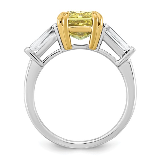 Emma Grace 14K Two-Tone 4 1/2 carat Certified Lab Grown Diamond VS+ Radiant Vivid Yellow & VS+ F+ Baguette Complete Ring