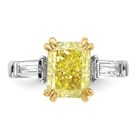 Emma Grace 14K Two-Tone 4.38 Carat Certified Lab Grown Diamond VS+ Radiant Vivid Yellow & VS+ F+ Baguette Complete Ring view 4