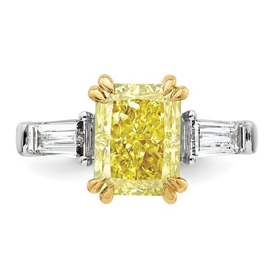 Emma Grace 14K Two-Tone 4 1/2 carat Certified Lab Grown Diamond VS+ Radiant Vivid Yellow & VS+ F+ Baguette Complete Ring