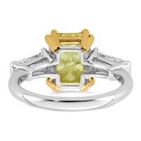 Emma Grace 14K Two-Tone 4.38 Carat Certified Lab Grown Diamond VS+ Radiant Vivid Yellow & VS+ F+ Baguette Complete Ring view 5