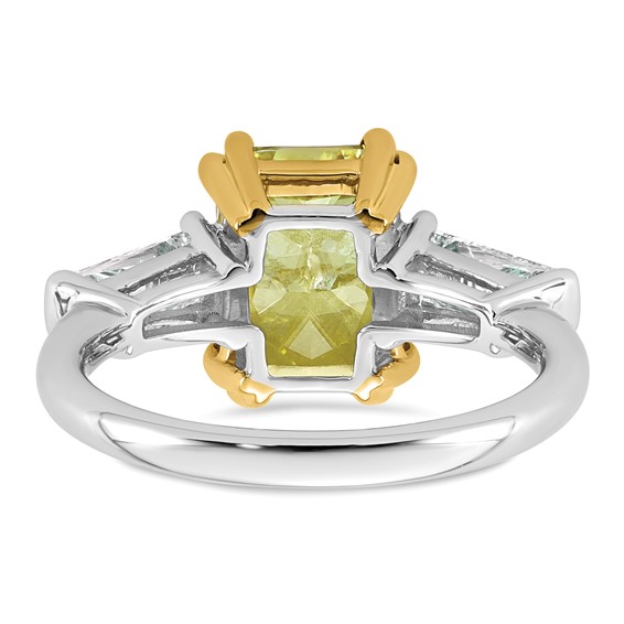 Emma Grace 14K Two-Tone 4 1/2 carat Certified Lab Grown Diamond VS+ Radiant Vivid Yellow & VS+ F+ Baguette Complete Ring
