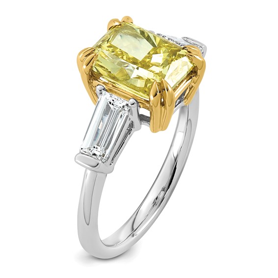 Emma Grace 14K Two-Tone 4 1/2 carat Certified Lab Grown Diamond VS+ Radiant Vivid Yellow & VS+ F+ Baguette Complete Ring