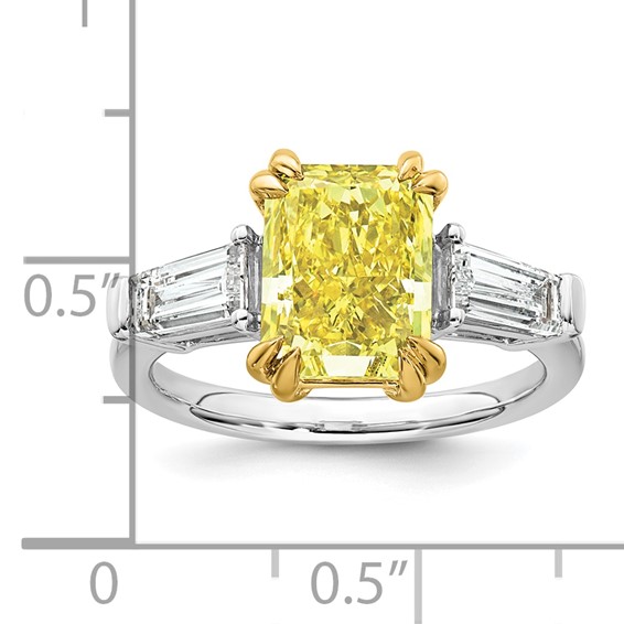 Emma Grace 14K Two-Tone 4 1/2 carat Certified Lab Grown Diamond VS+ Radiant Vivid Yellow & VS+ F+ Baguette Complete Ring
