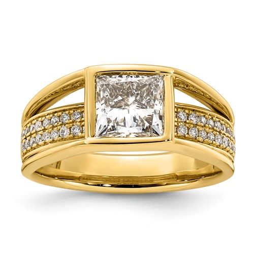 14K Yellow Gold 1.75ct Cert Princess Lab Grown Dia VS+ F+ Comp Ring