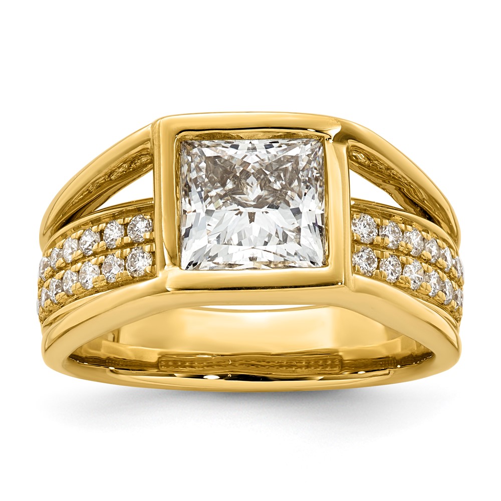 14K Yellow Gold 2.50ct Cert Princess Lab Grown Dia VS+ F+ Comp Ring