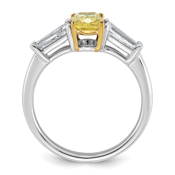 Emma Grace 14K Two-Tone 2 1/2 carat Certified Lab Grown Diamond VS+ Long Cushion Vivid Yellow & VS+ F+ Baguette Complete Ring