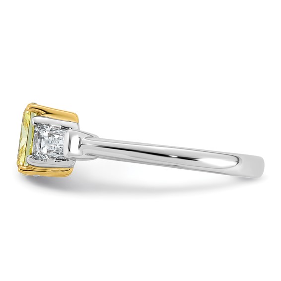 Emma Grace 14K Two-Tone 2 1/2 carat Certified Lab Grown Diamond VS+ Long Cushion Vivid Yellow & VS+ F+ Baguette Complete Ring
