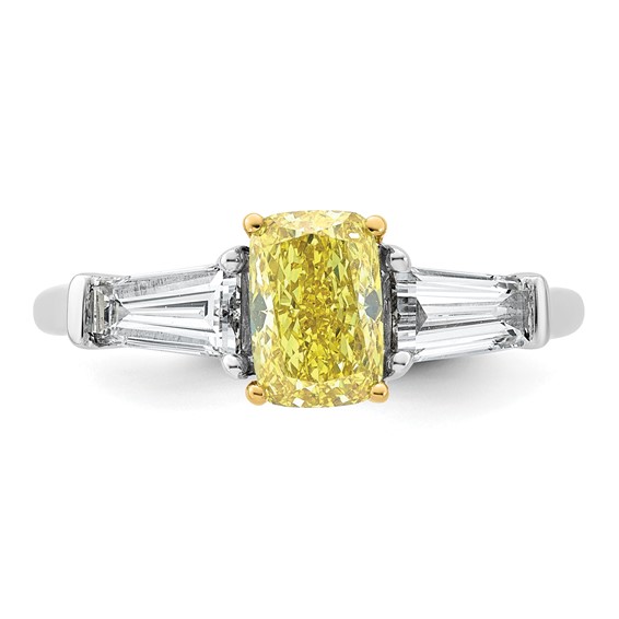 Emma Grace 14K Two-Tone 2 1/2 carat Certified Lab Grown Diamond VS+ Long Cushion Vivid Yellow & VS+ F+ Baguette Complete Ring