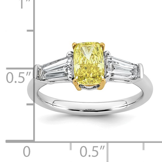Emma Grace 14K Two-Tone 2 1/2 carat Certified Lab Grown Diamond VS+ Long Cushion Vivid Yellow & VS+ F+ Baguette Complete Ring
