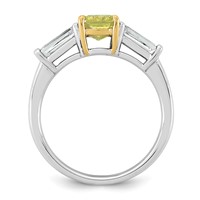 Emma Grace 14K Two-Tone 2.25 Carat Certified Lab Grown Diamond VS+ Long Cushion Vivid Yellow & VS+ F+ Baguette Complete Ring view 2