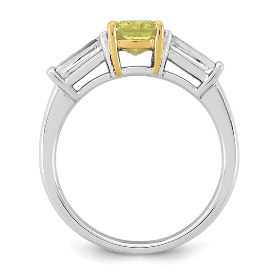 Emma Grace 14K Two-Tone 2 1/4 carat Certified Lab Grown Diamond VS+ Long Cushion Vivid Yellow & VS+ F+ Baguette Complete Ring