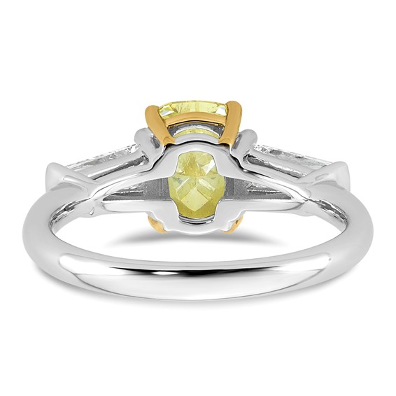 Emma Grace 14K Two-Tone 2 1/4 carat Certified Lab Grown Diamond VS+ Long Cushion Vivid Yellow & VS+ F+ Baguette Complete Ring