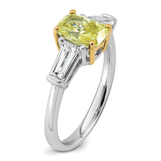 Emma Grace 14K Two-Tone 2 1/4 carat Certified Lab Grown Diamond VS+ Long Cushion Vivid Yellow & VS+ F+ Baguette Complete Ring