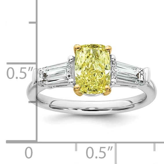 Emma Grace 14K Two-Tone 2 1/4 carat Certified Lab Grown Diamond VS+ Long Cushion Vivid Yellow & VS+ F+ Baguette Complete Ring