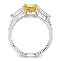 Emma Grace 14K Two-Tone 2.88 Carat Certified Lab Grown Diamond VS+ Long Cushion Vivid Yellow & VS+ F+ Baguette Complete Ring view 2
