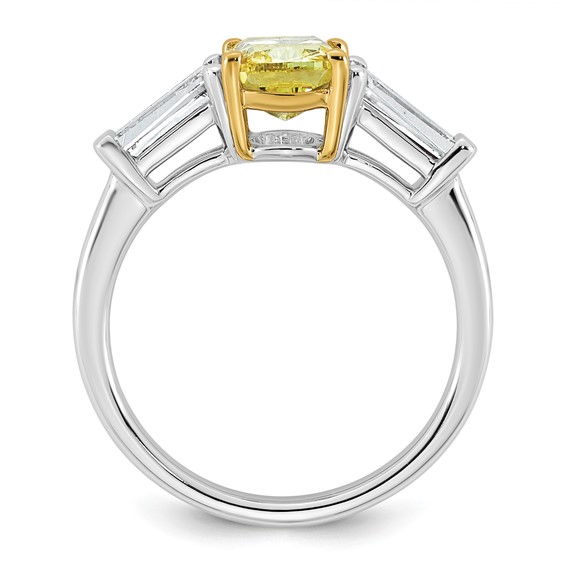 Emma Grace 14K Two-Tone 2 7/8 carat Certified Lab Grown Diamond VS+ Long Cushion Vivid Yellow & VS+ F+ Baguette Complete Ring