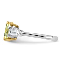 Emma Grace 14K Two-Tone 2.88 Carat Certified Lab Grown Diamond VS+ Long Cushion Vivid Yellow & VS+ F+ Baguette Complete Ring view 3