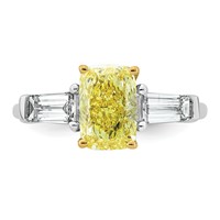 Emma Grace 14K Two-Tone 2.88 Carat Certified Lab Grown Diamond VS+ Long Cushion Vivid Yellow & VS+ F+ Baguette Complete Ring view 4