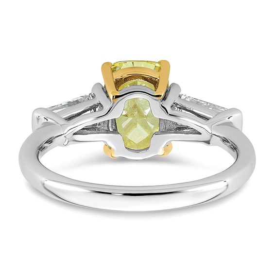 Emma Grace 14K Two-Tone 2 7/8 carat Certified Lab Grown Diamond VS+ Long Cushion Vivid Yellow & VS+ F+ Baguette Complete Ring