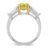 Emma Grace 14K Two-Tone 3.62 Carat Certified Lab Grown Diamond VS+ Long Cushion Vivid Yellow & VS+ F+ Baguette Complete Ring view 2