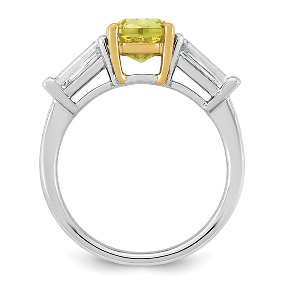 Emma Grace 14K Two-Tone 3 5/8 carat Certified Lab Grown Diamond VS+ Long Cushion Vivid Yellow & VS+ F+ Baguette Complete Ring