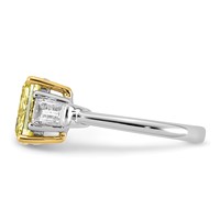 Emma Grace 14K Two-Tone 3.62 Carat Certified Lab Grown Diamond VS+ Long Cushion Vivid Yellow & VS+ F+ Baguette Complete Ring view 3