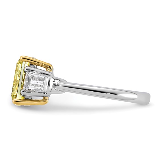 Emma Grace 14K Two-Tone 3 5/8 carat Certified Lab Grown Diamond VS+ Long Cushion Vivid Yellow & VS+ F+ Baguette Complete Ring