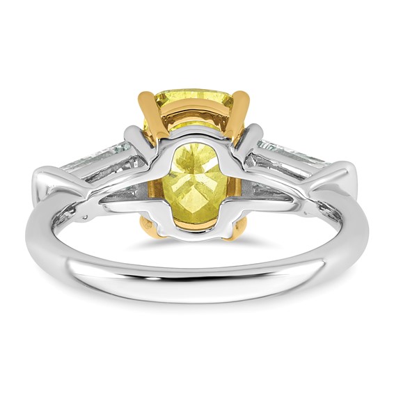 Emma Grace 14K Two-Tone 3 5/8 carat Certified Lab Grown Diamond VS+ Long Cushion Vivid Yellow & VS+ F+ Baguette Complete Ring