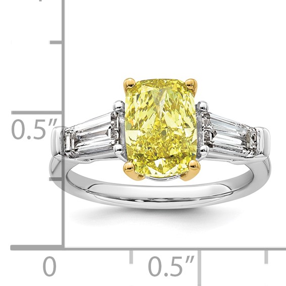 Emma Grace 14K Two-Tone 3 5/8 carat Certified Lab Grown Diamond VS+ Long Cushion Vivid Yellow & VS+ F+ Baguette Complete Ring