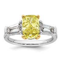 Emma Grace 14K Two-Tone 3.62 Carat Certified Lab Grown Diamond VS+ Long Cushion Vivid Yellow & VS+ F+ Baguette Complete Ring view 1