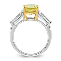 Emma Grace 14K Two-Tone 4.62 Carat Certified Lab Grown Diamond VS+ Long Cushion Vivid Yellow & VS+ F+ Baguette Complete Ring view 2