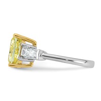 Emma Grace 14K Two-Tone 4.62 Carat Certified Lab Grown Diamond VS+ Long Cushion Vivid Yellow & VS+ F+ Baguette Complete Ring view 3