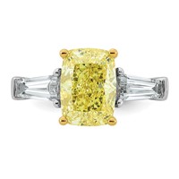 Emma Grace 14K Two-Tone 4.62 Carat Certified Lab Grown Diamond VS+ Long Cushion Vivid Yellow & VS+ F+ Baguette Complete Ring view 4