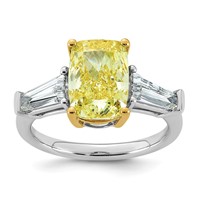 Emma Grace 14K Two-Tone 4.62 Carat Certified Lab Grown Diamond VS+ Long Cushion Vivid Yellow & VS+ F+ Baguette Complete Ring view 1