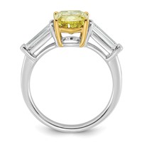Emma Grace 14K Two-Tone 4.33 Carat Certified Lab Grown Diamond VS+ Long Cushion Vivid Yellow & VS+ F+ Baguette Complete Ring view 2