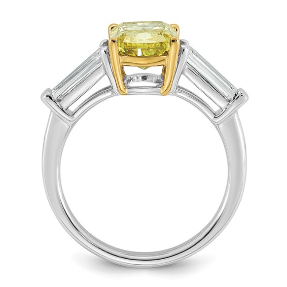 Emma Grace 14K Two-Tone 4 1/3 carat Certified Lab Grown Diamond VS+ Long Cushion Vivid Yellow & VS+ F+ Baguette Complete Ring