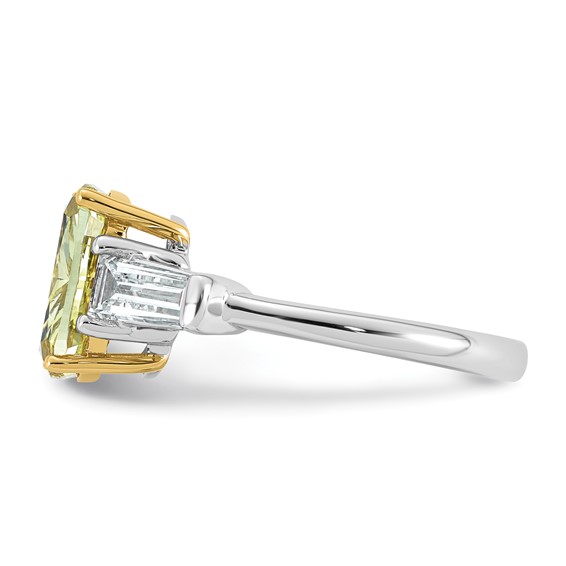 Emma Grace 14K Two-Tone 4 1/3 carat Certified Lab Grown Diamond VS+ Long Cushion Vivid Yellow & VS+ F+ Baguette Complete Ring