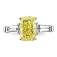 Emma Grace 14K Two-Tone 4.33 Carat Certified Lab Grown Diamond VS+ Long Cushion Vivid Yellow & VS+ F+ Baguette Complete Ring view 4