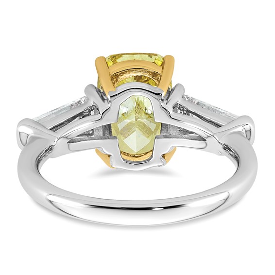 Emma Grace 14K Two-Tone 4 1/3 carat Certified Lab Grown Diamond VS+ Long Cushion Vivid Yellow & VS+ F+ Baguette Complete Ring